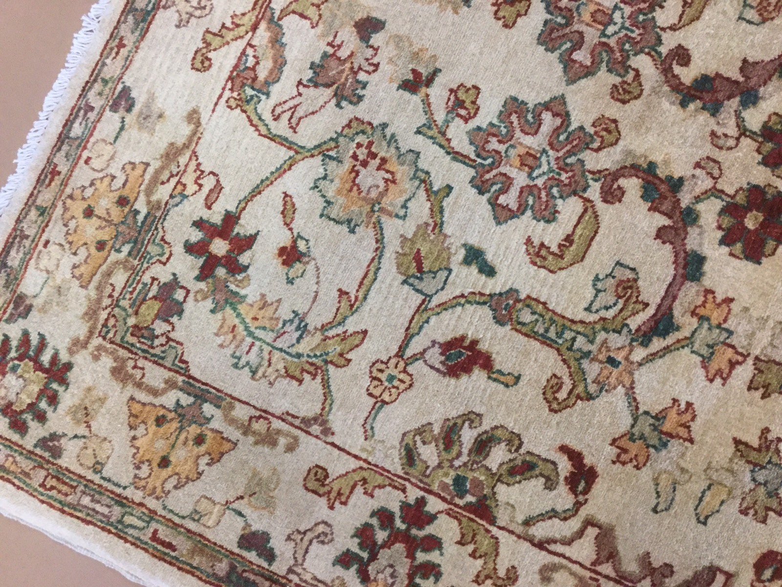 4′.3″ X 5′.2″ Square Beige Red Fine Ziegler Oriental Rug Hand Knotted Wool Foyer