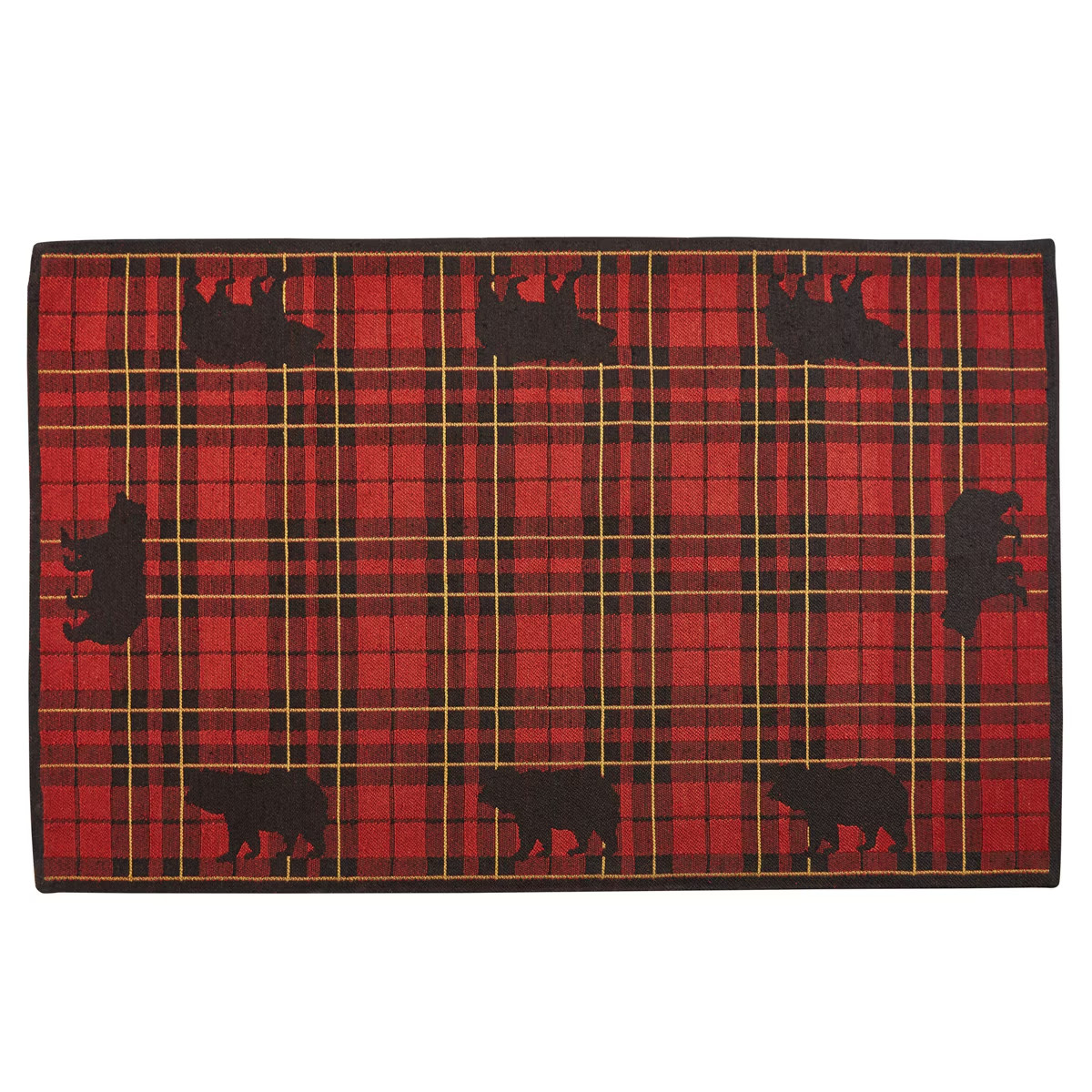 Black Bear Area Rug Red Plaid 3 x 5 ft Indoor Outdoor Country Cabin