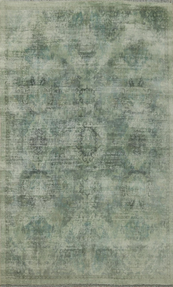 Luxury Modern Hand Loom Viscose Silk Rug Color Green Handmade Design Carpet Rug