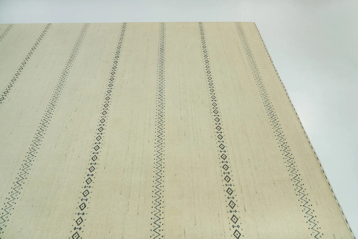 Cream Gabbeh, Ivory & Charcoal Area Rug, Striped Design Rug, Minimalistic Boho