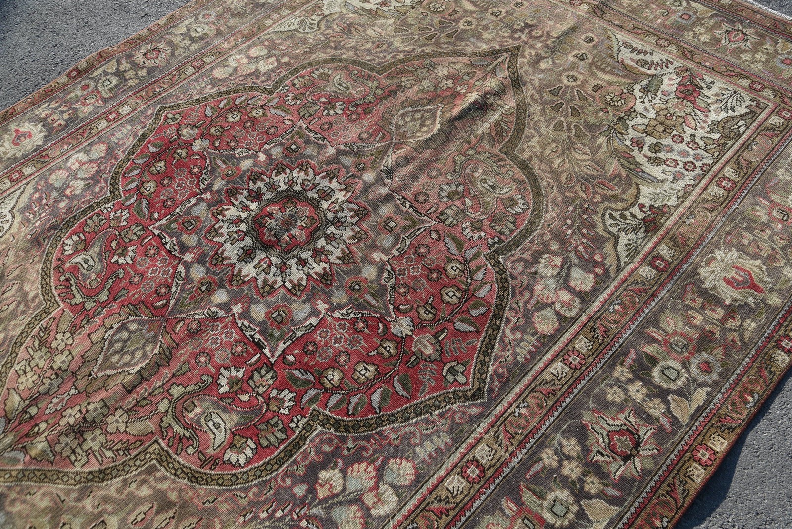 7,8×11,4 ft Vintage Oversize Rug, Brown Red Turkish Solid Wool Rug