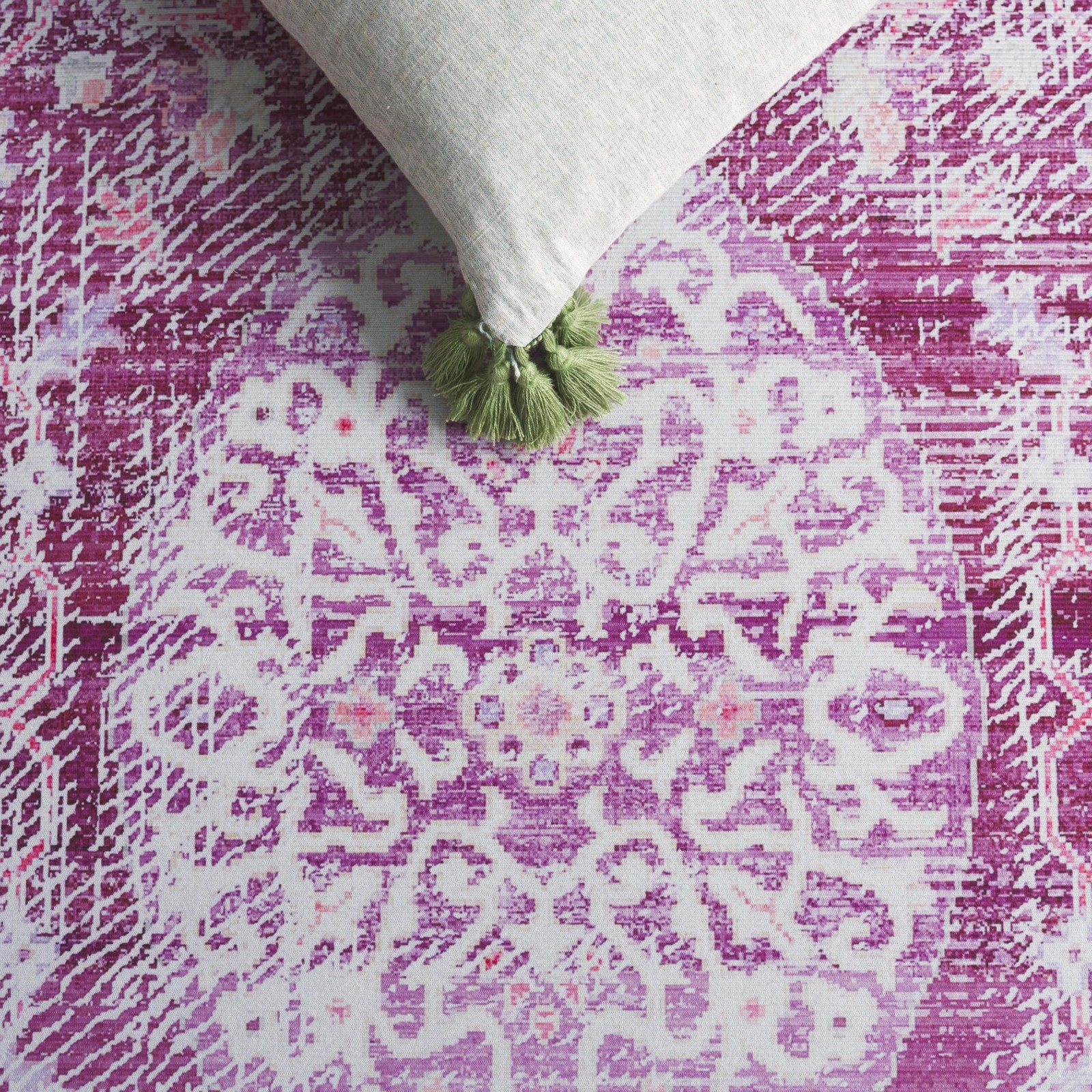 Washable Rug Tucson Collection – 2’6″ x 8′ Runner, Fuchsia & Purple, Slip Res…