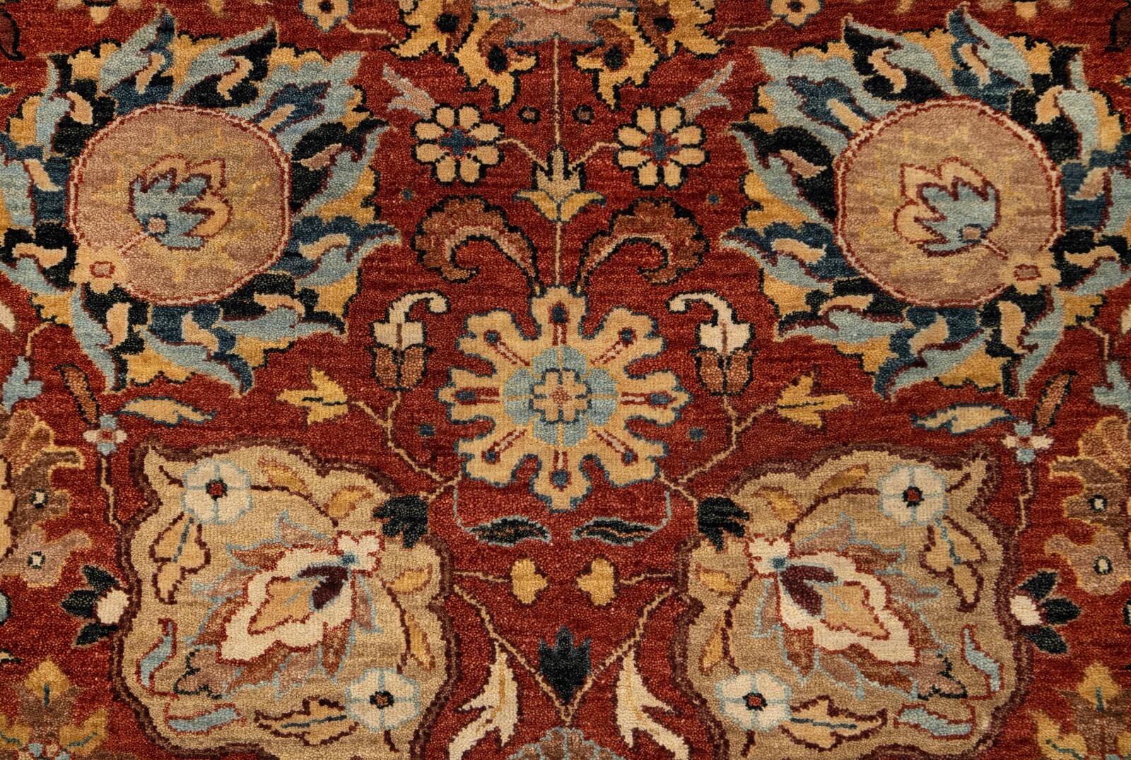 Rust Cream Vintage Reproduction Fine Density Soft Hand Knotted Wool Custom Rug