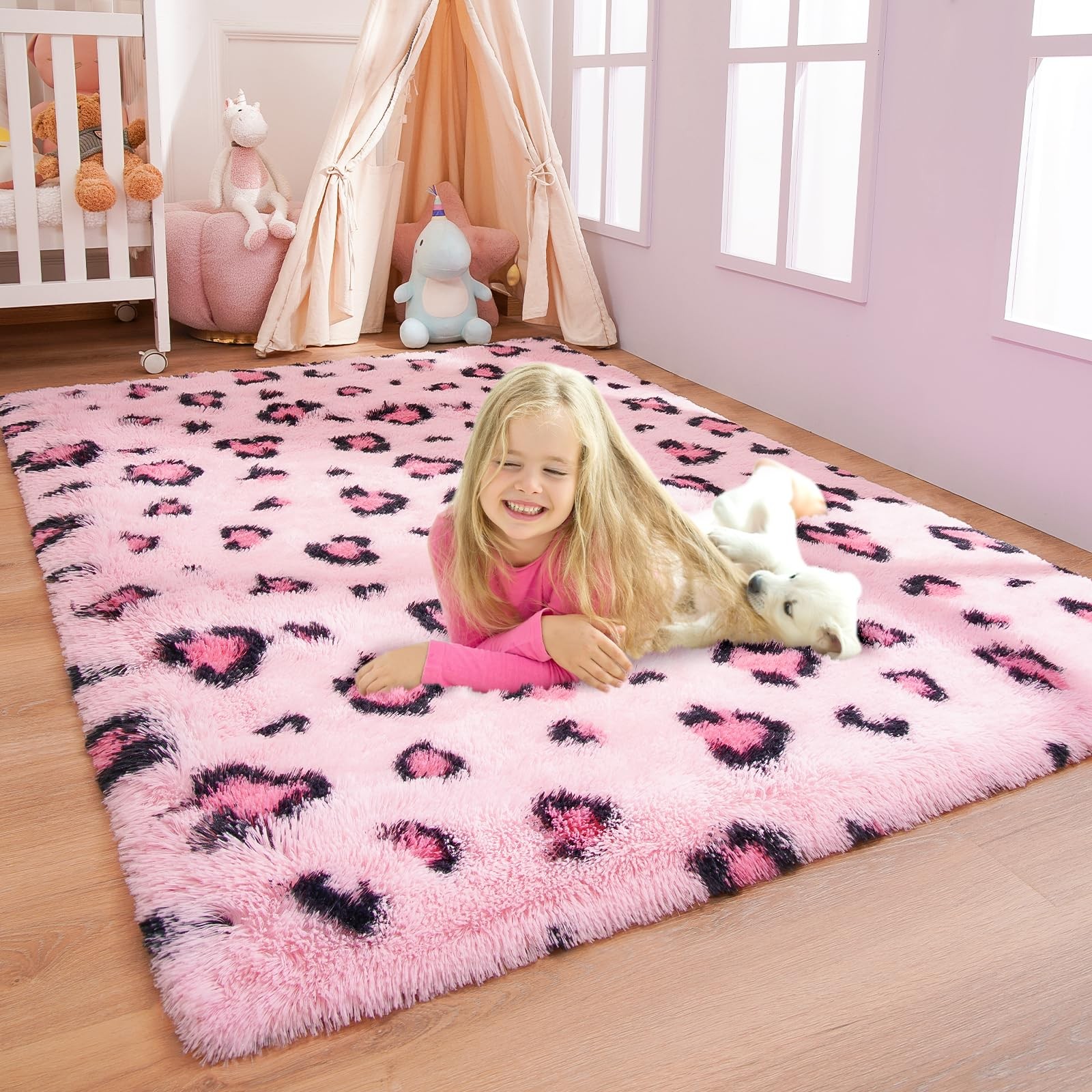 BENRON Soft Rugs for Girls Kids Bedroom 3×5, Fluffy Leopard Cheetah Print Rug…