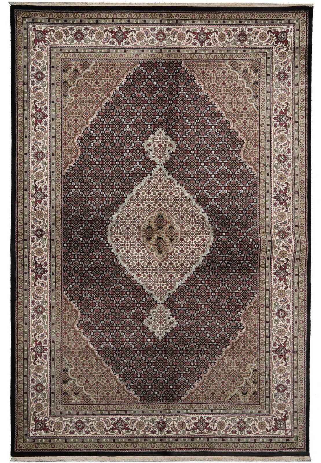 6.8 x 10 Mahii Tabriiz Hand-Knotted Wool Silk Hand-Knotted Rug #F-3078