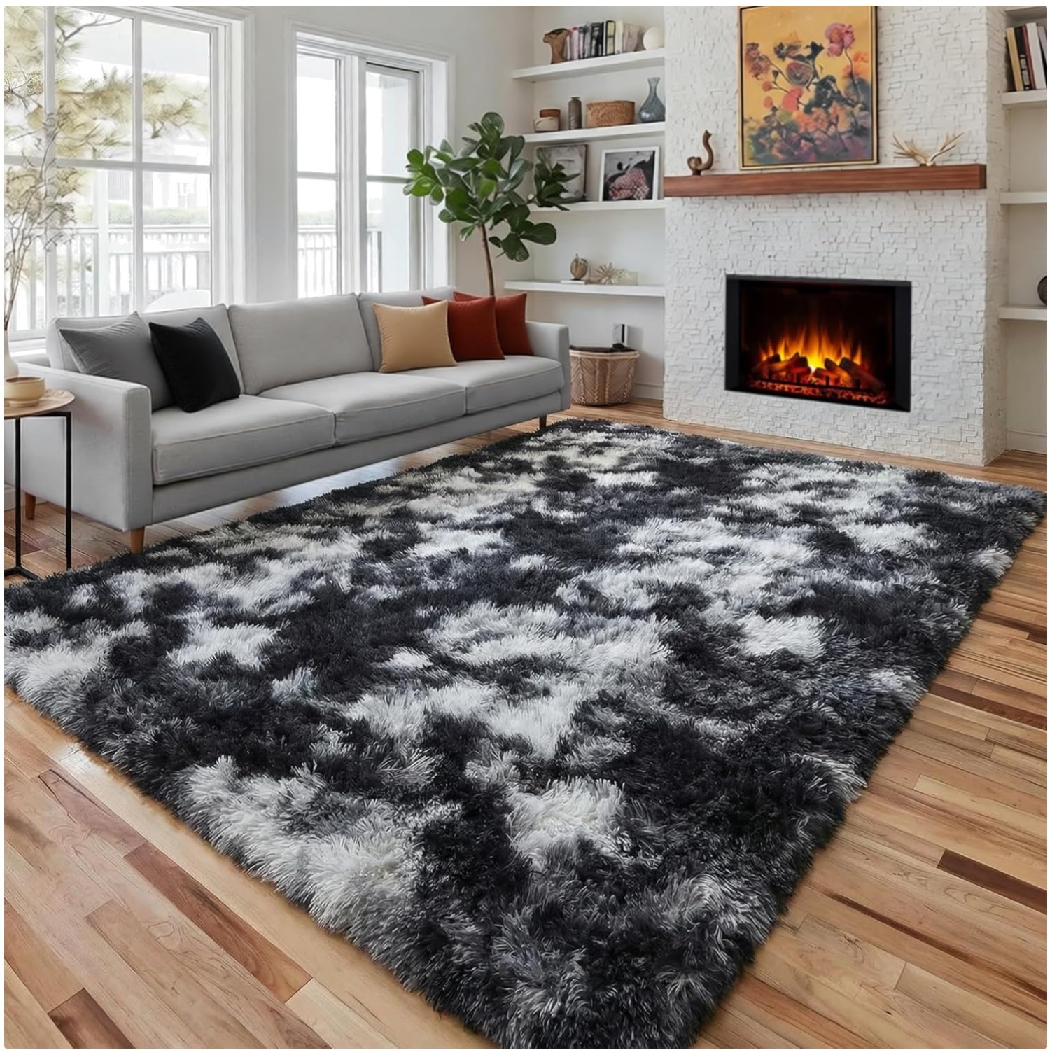 Plush Grey Bedside Rug 6×9 Shaggy Living Room Rug
