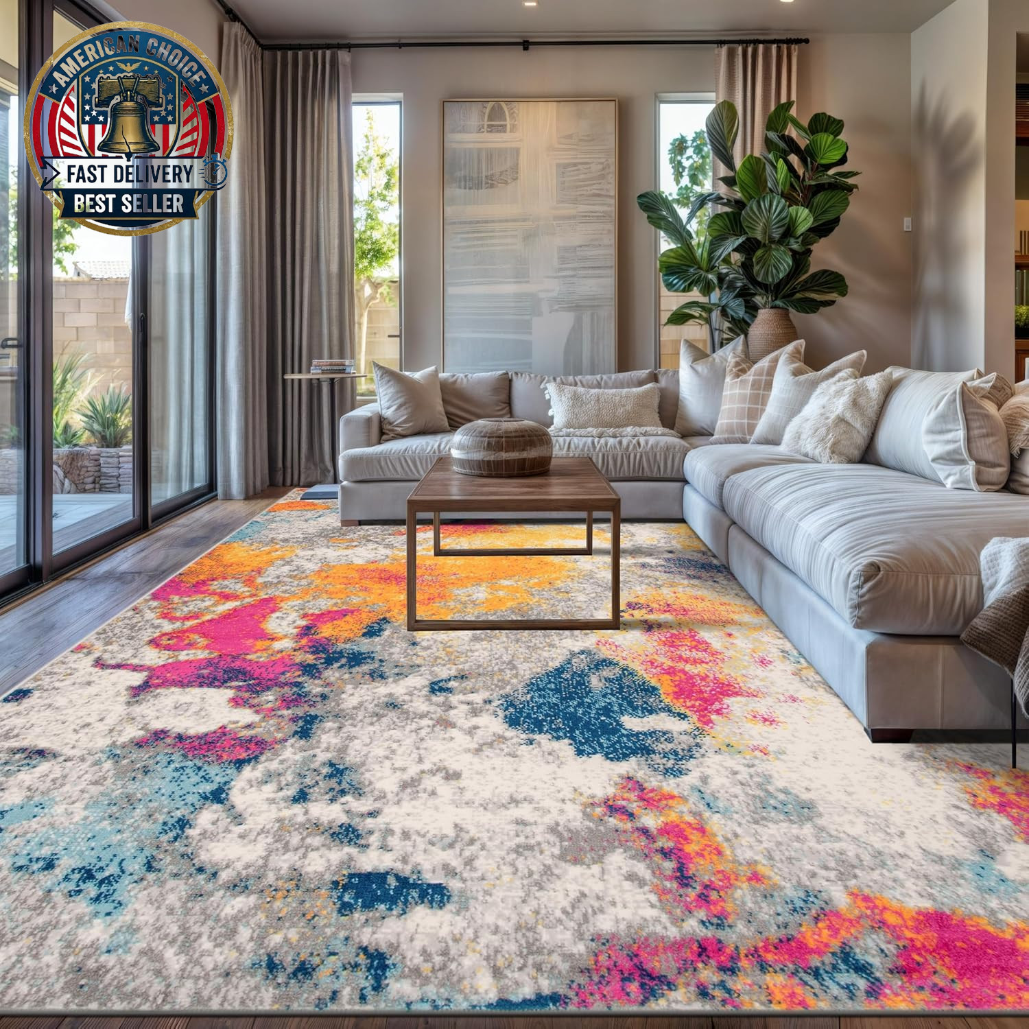 Sky Collection Modern Abstract Area Rug 7’10” X 10′ Multi