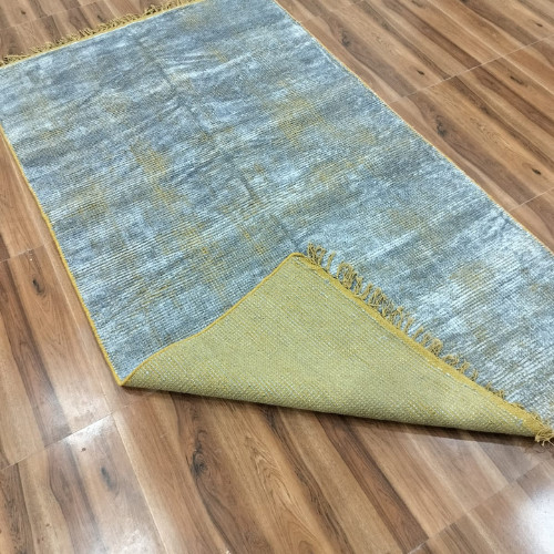 Traditional Hand Knotted Viscose Area Rug, Hand Handmade Art Silk Blue Area Rug