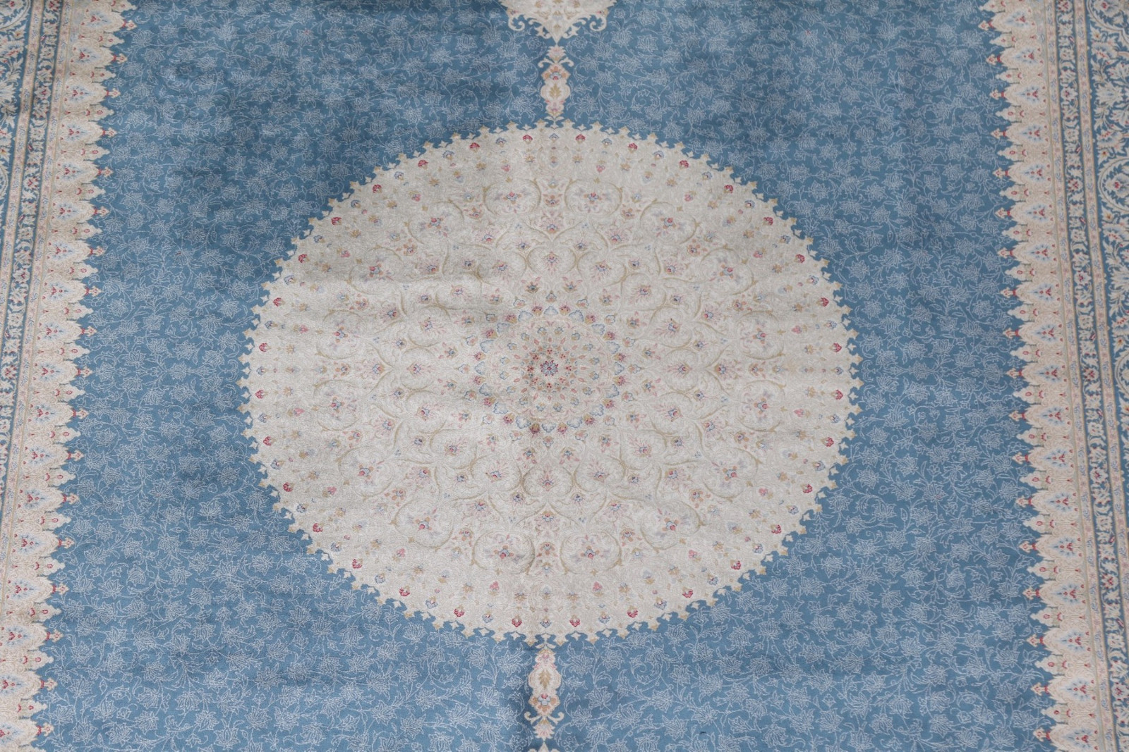 Blue/ Ivory Silk Floral Traditional Oriental Rug 6×9 ft for Living Room Dining