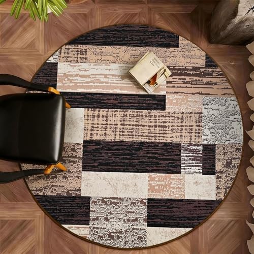 Modern Round Area Rug for Living Room, 4Ft Washable Round Rug Chocolate