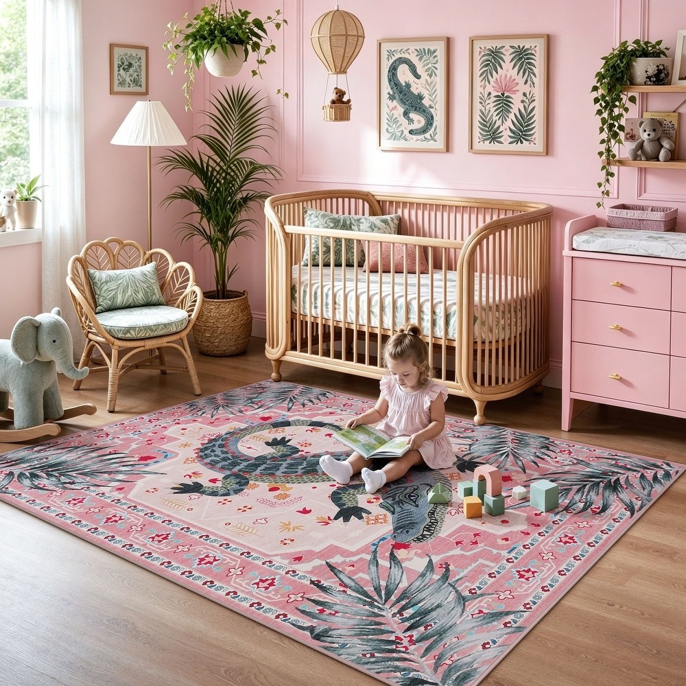 5X7 Washable Soft Area Rug,Boho Vintage Low Pile Non Slip Carpet for Living Room