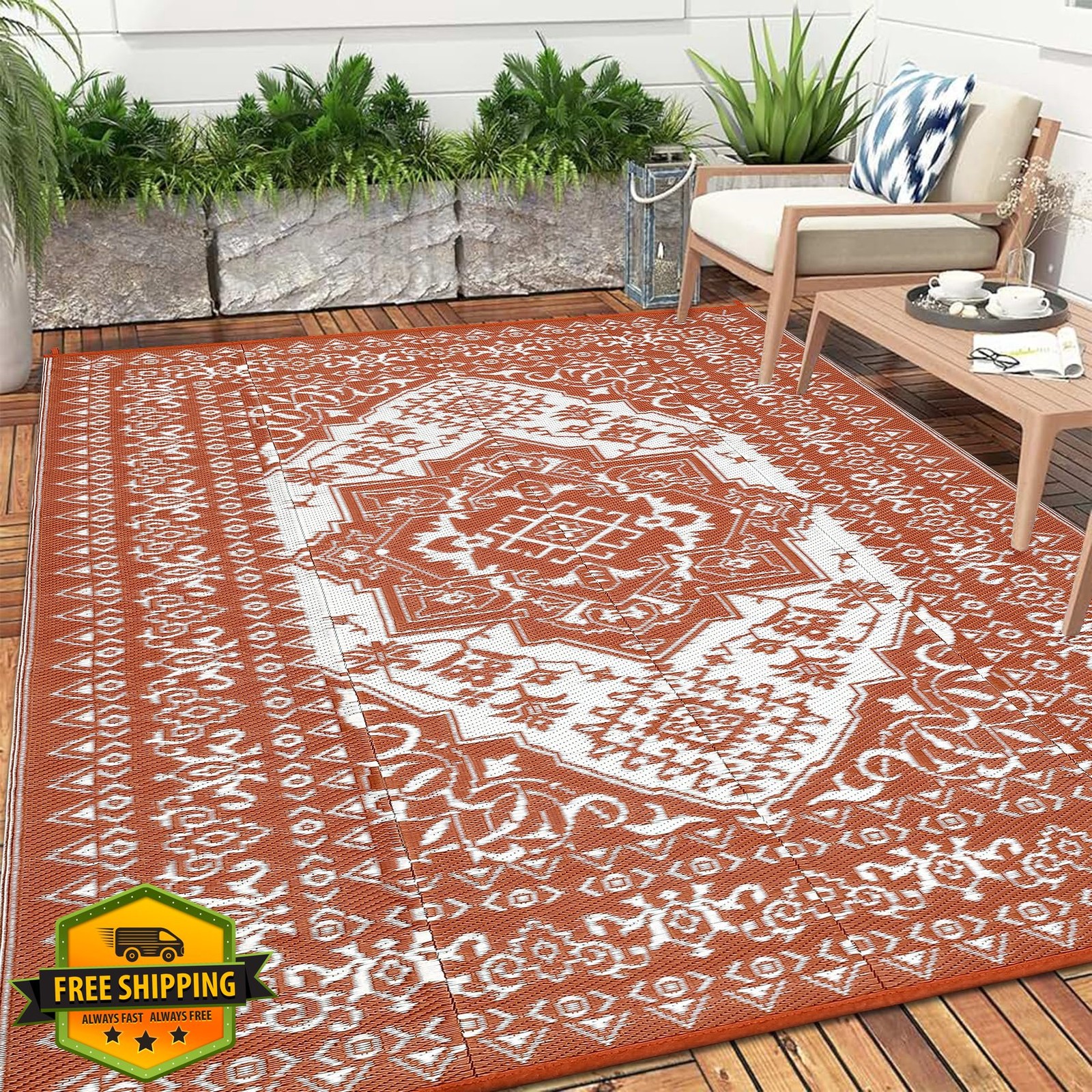 LUXLOOM Orange 9×12 Outdoor Rug