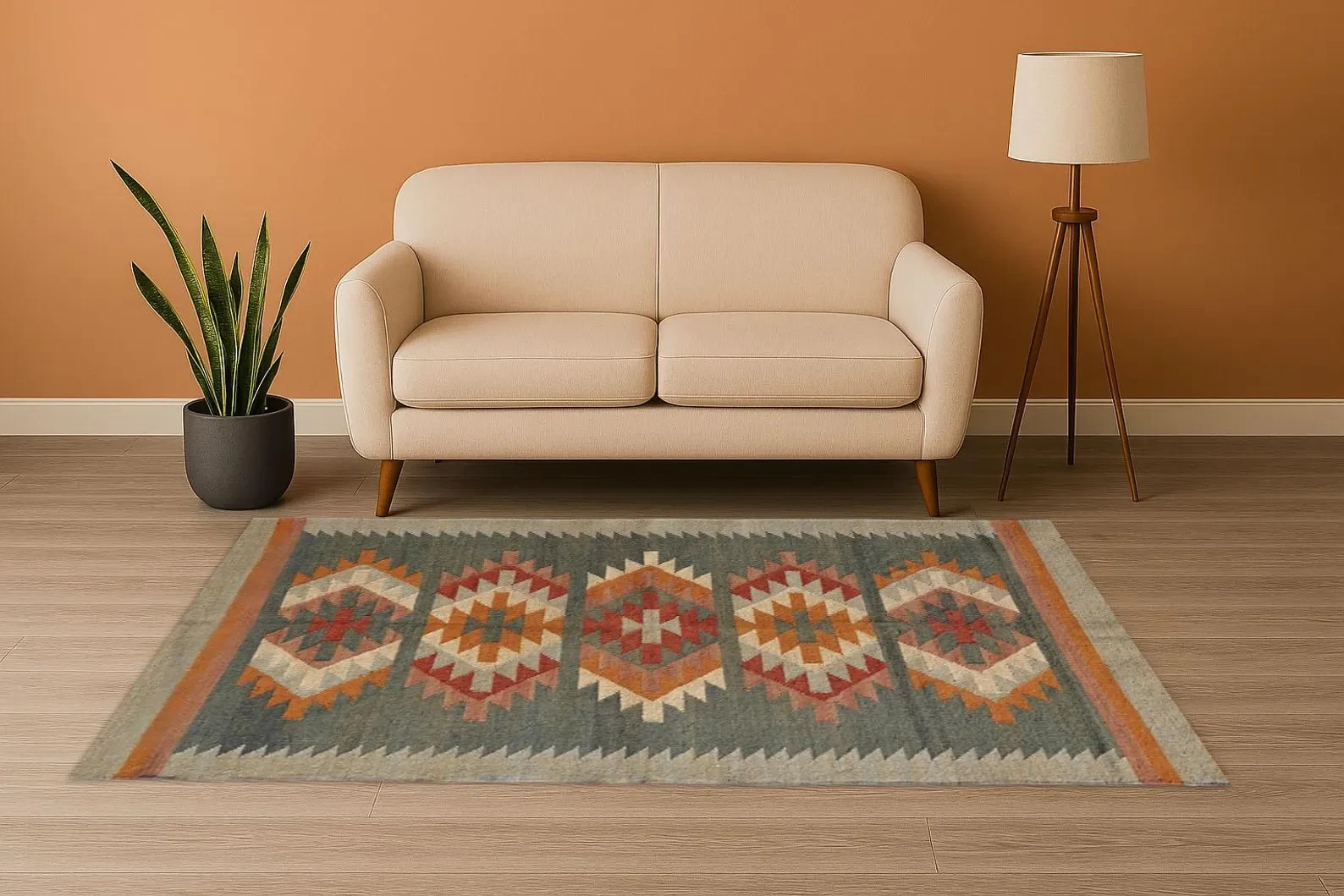 Handmade Handwoven Wool Jute Kilim Rug Color Multicolor Design Carpet Rug