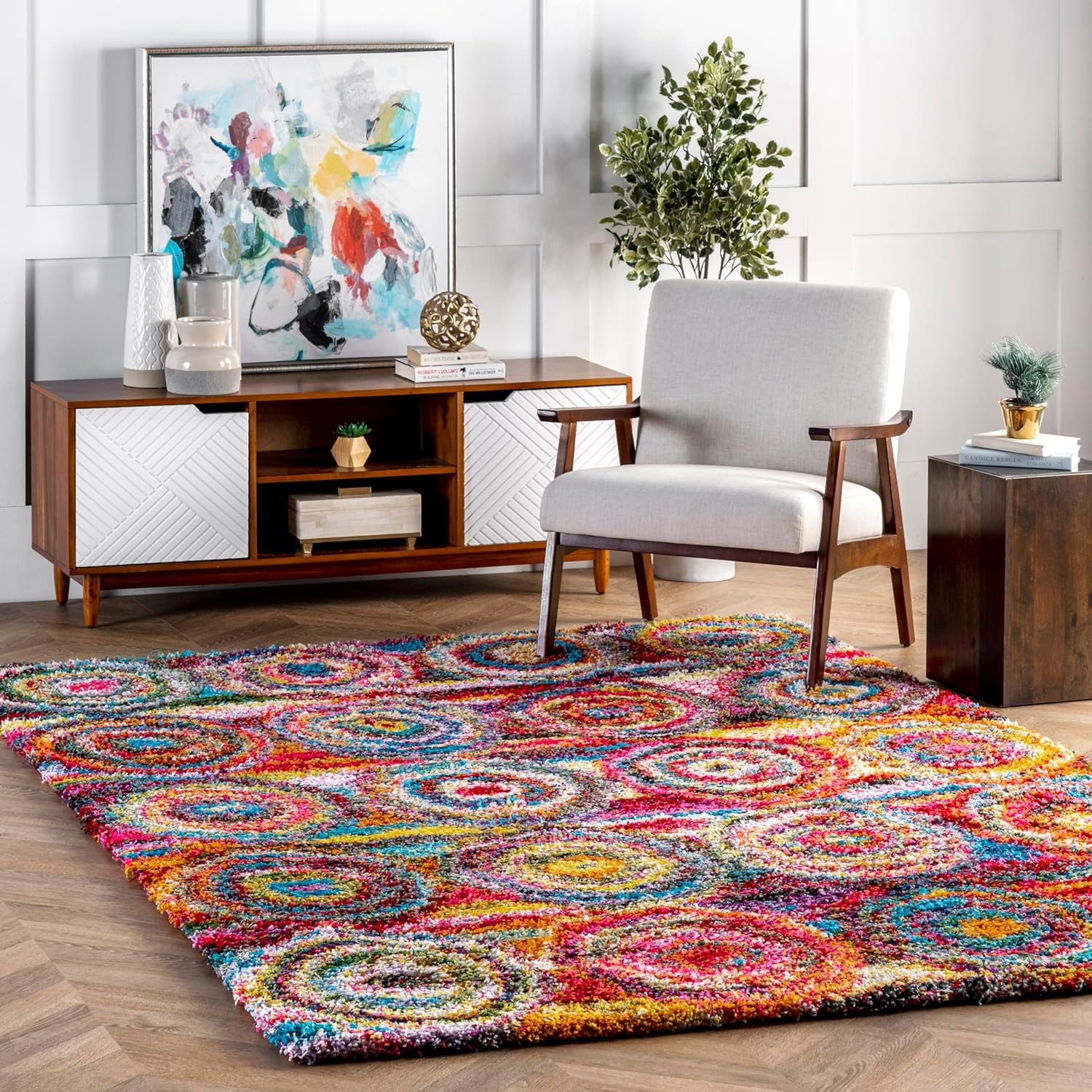 Kindra Multicolor/Red, 4′ X 6′, Bohemian Circles, Soft and Cozy, High Traffic, S