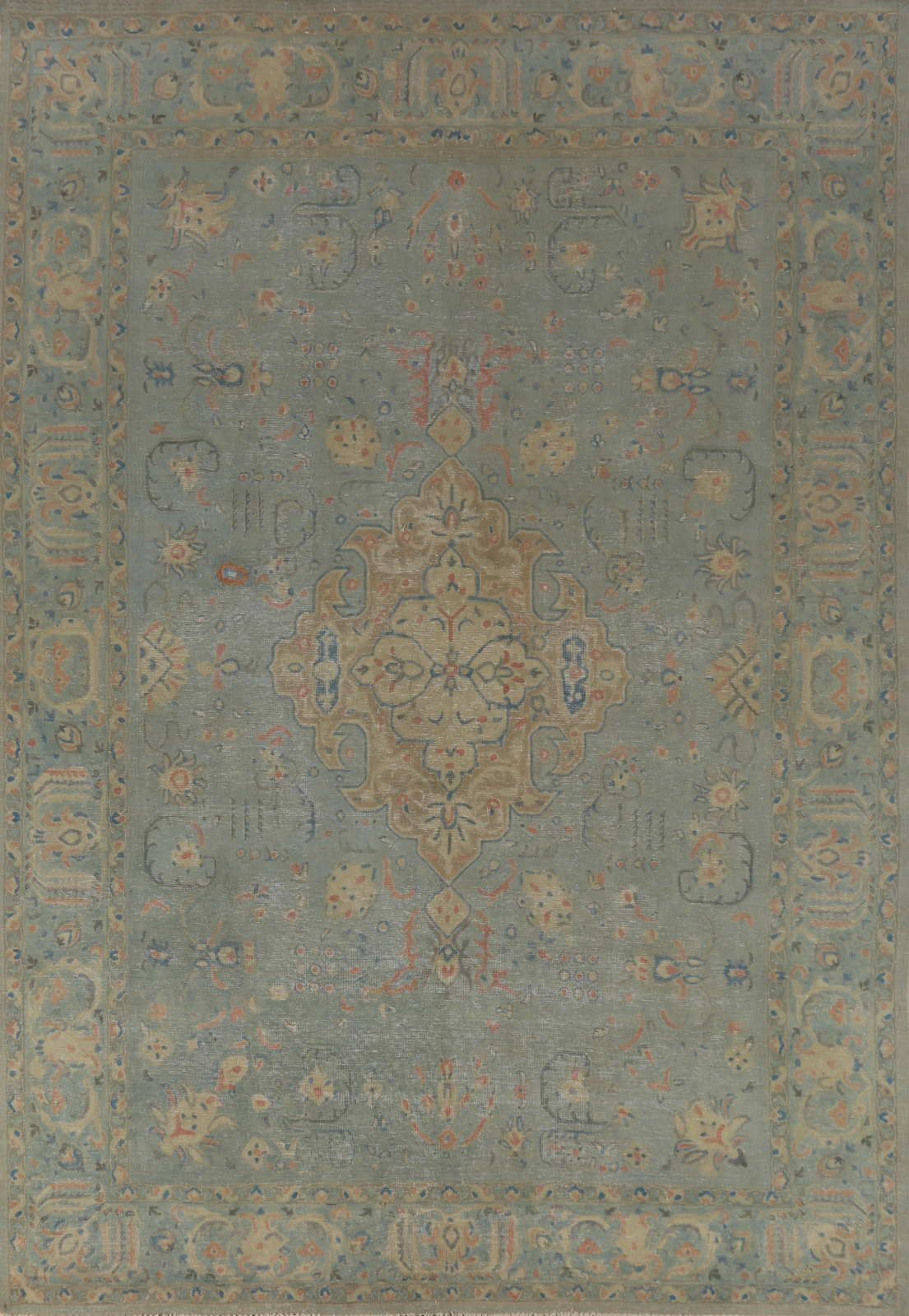Blue Medallion Wool Over-Dyed Traditional Hand-knotted Room Size Area Rug 8×12