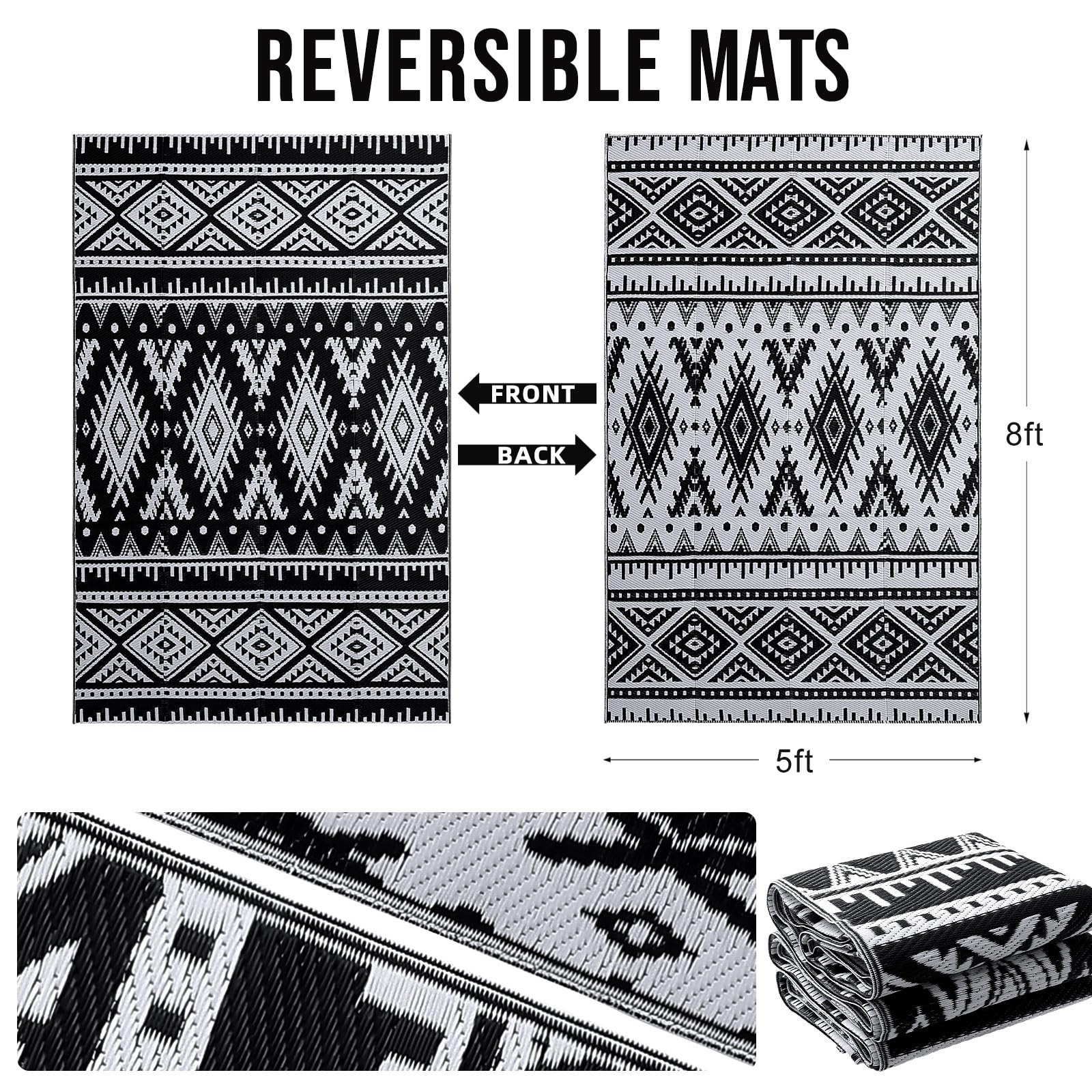 Outdoor Rug Waterproof 5×8 ft, Reversible Outdoor Plastic Straw Rug, Boho Pat…