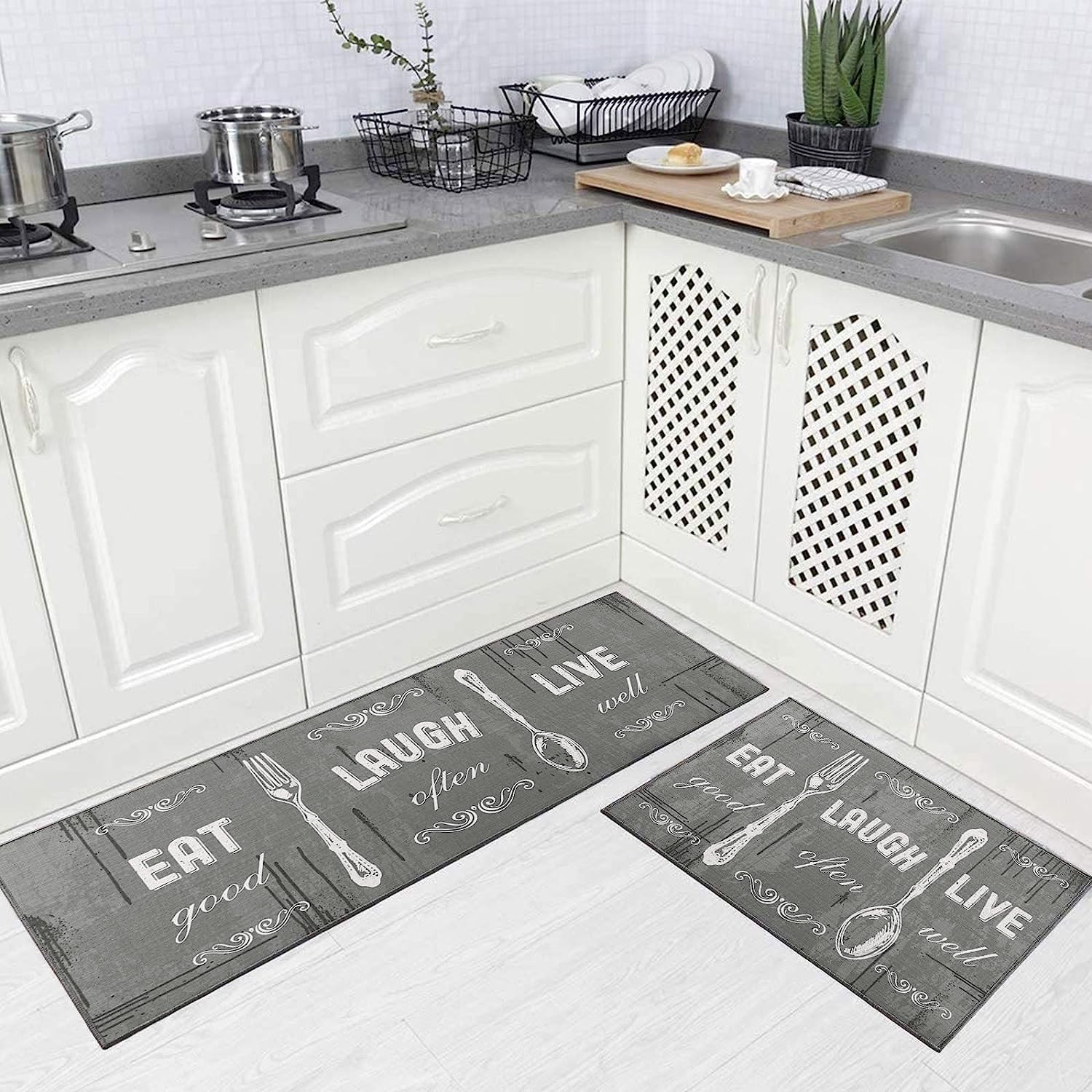 Carvapet 2-Piece Kitchen Rug Set Non-Slip Doormat Runner Mat 17″x48″ 17″x24″