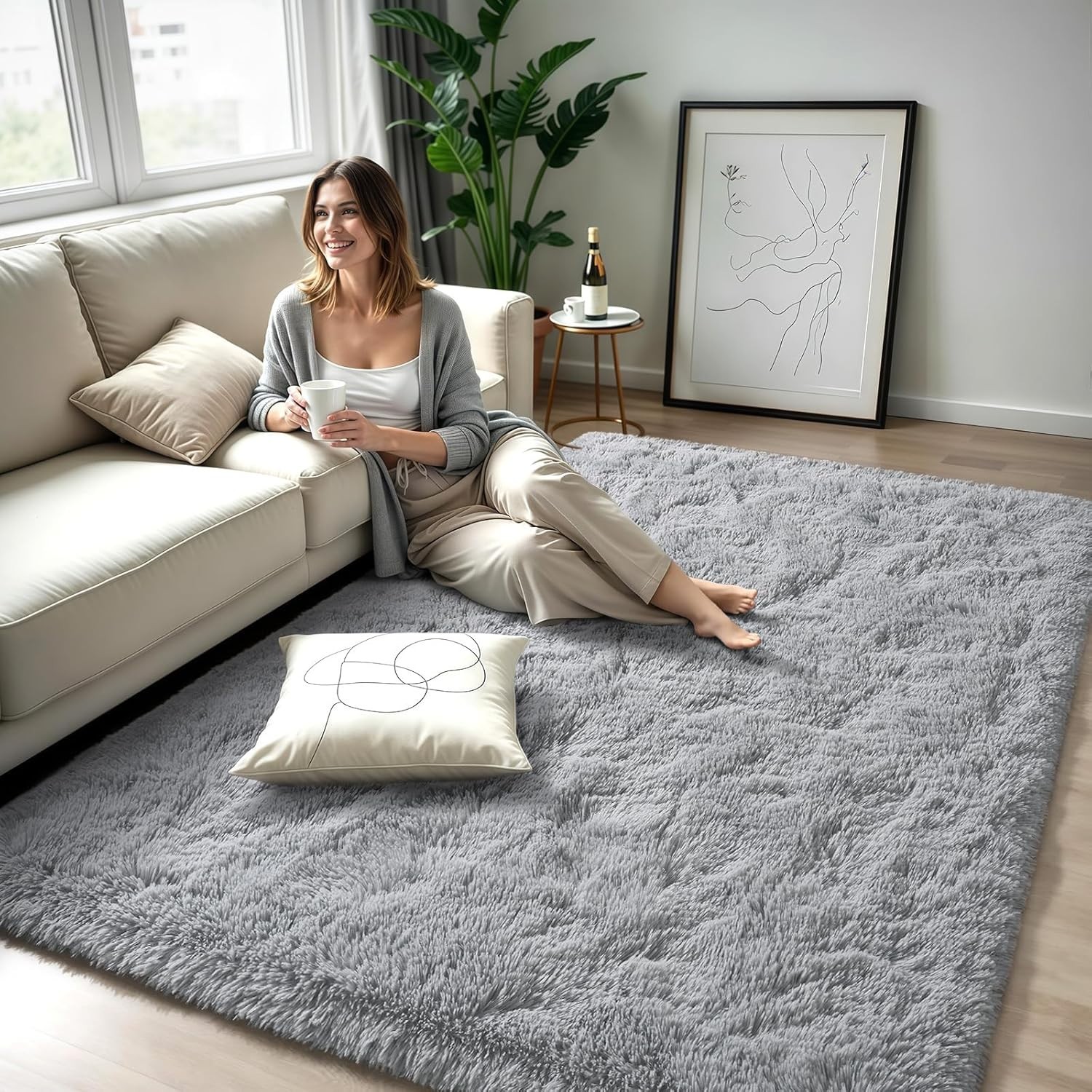 Ultra-Comfortable 4’x6′ Gray Shag Throw Rug – Perfect for Living Room & Nursery