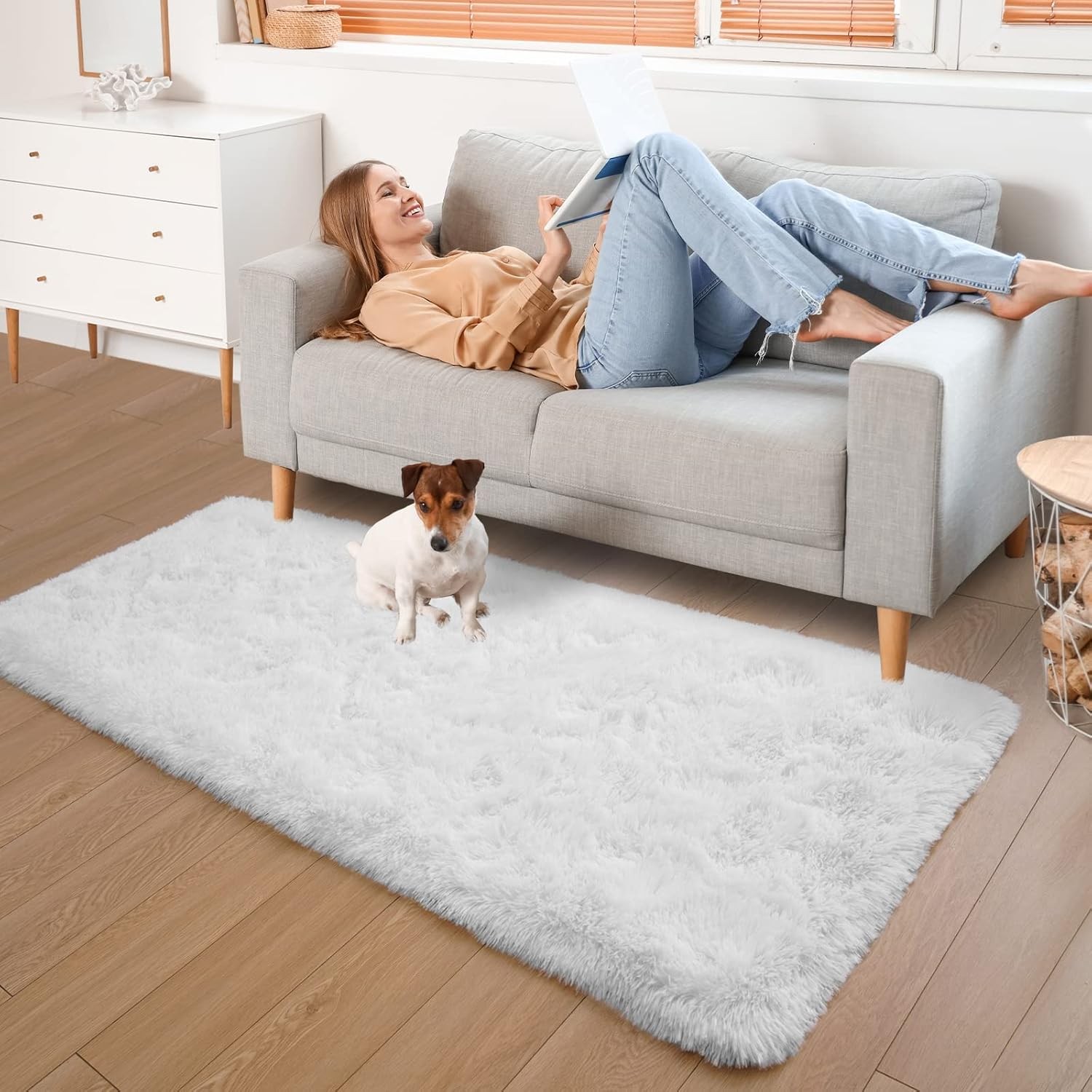 Soft Runner Rug for Bedroom Living Room Plush Fluffy Rugs 2×6 Feet, White