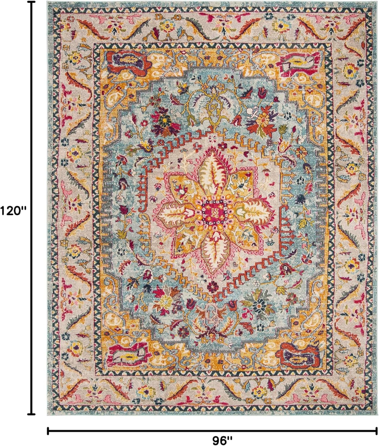 Turquoise & Beige 8×10 Area Rug – Boho Medallion, Non-Shedding, Easy Clean