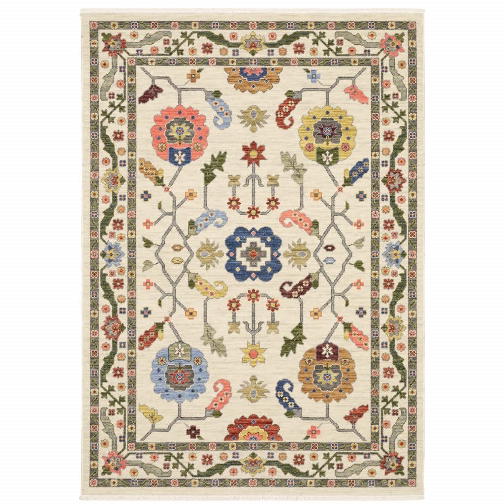 2′ X 3′ Ivory Green Blues Pink Yellow Rust Brown Tan And Grey Oriental Power