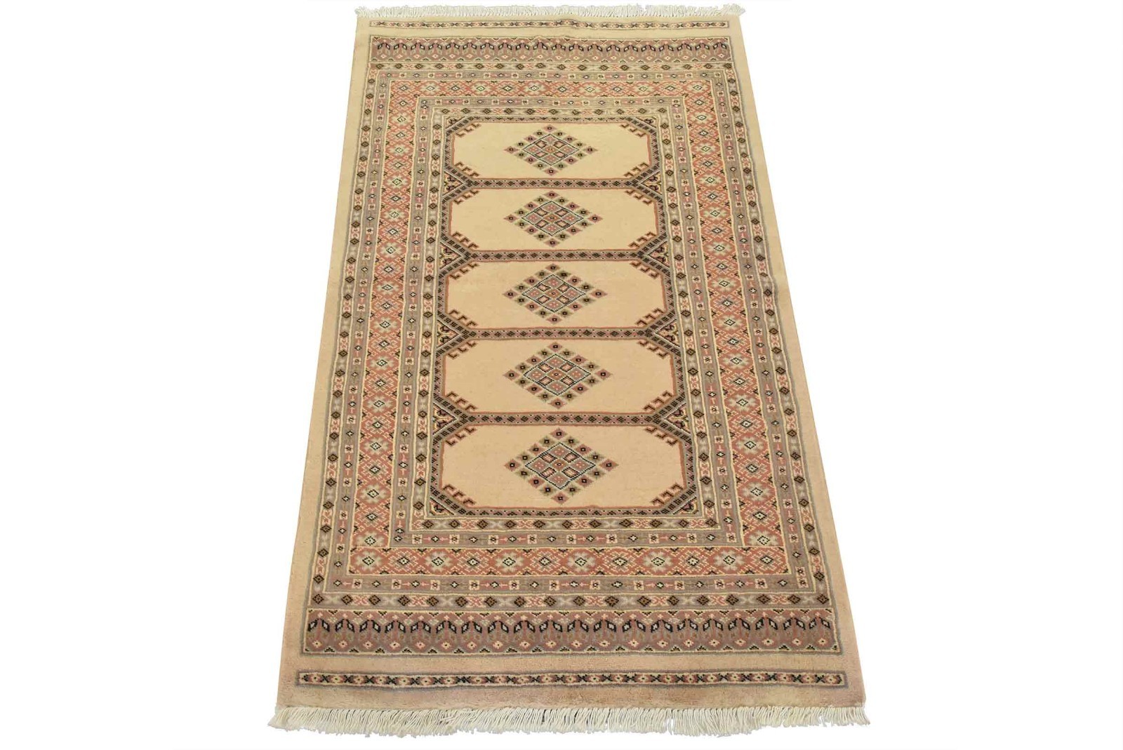 Bokhara Jaldar Rug 3’1” x 5’2” Beige Wool Tribal Hand-Knotted Oriental Carpet