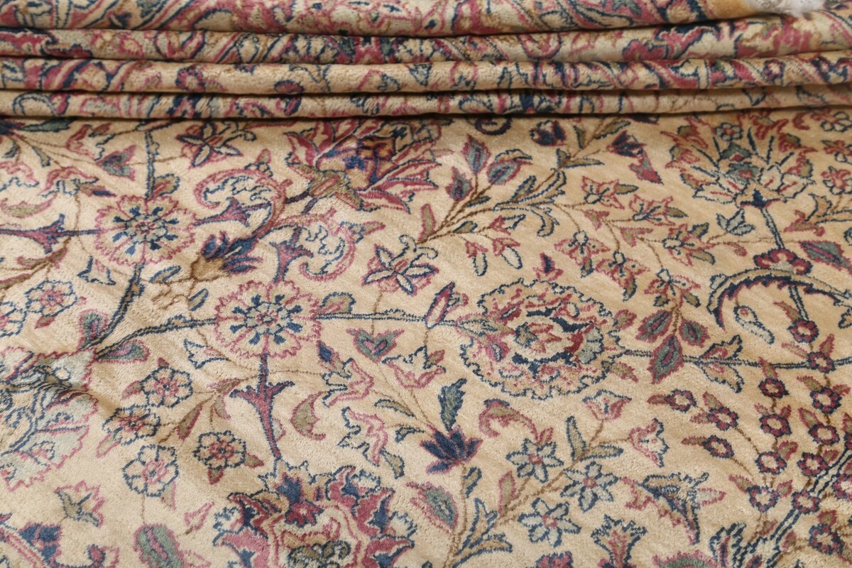 Antique Floral Kirman Ivory Wool Handmade Palace Size Rug Area Carpet 12×16