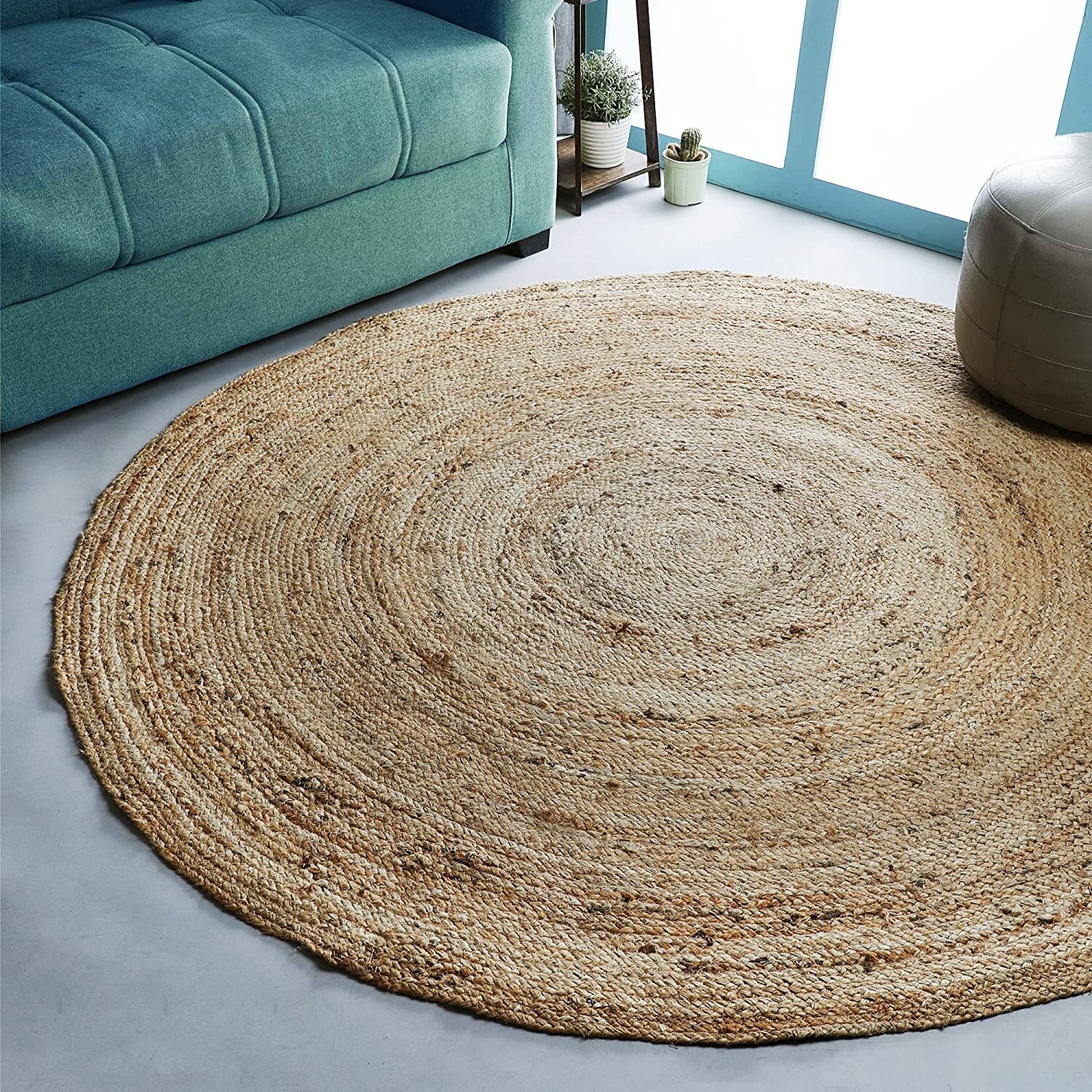 Rug Jute Round Natural 100% Handmade Natural Feet Area Carpet Reversible Rug