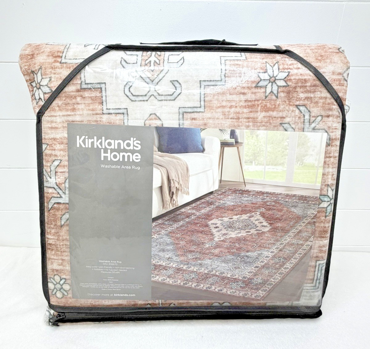 Kirkland’s Home Washable Area Rug 5×8 – Rust Gray Blue Cream – Machine Washable