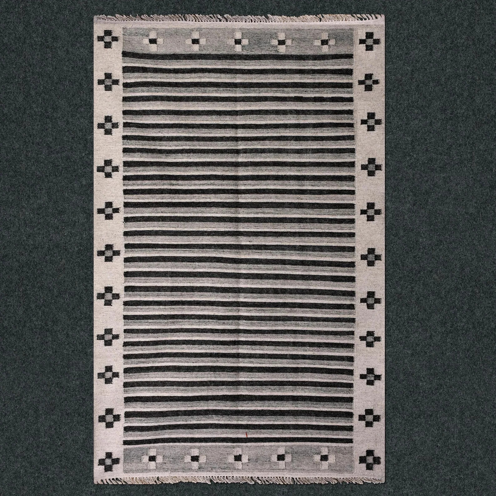 Handwoven Cotton Kilim Rug Color Brown & Black Handmade Design Carpet Rug