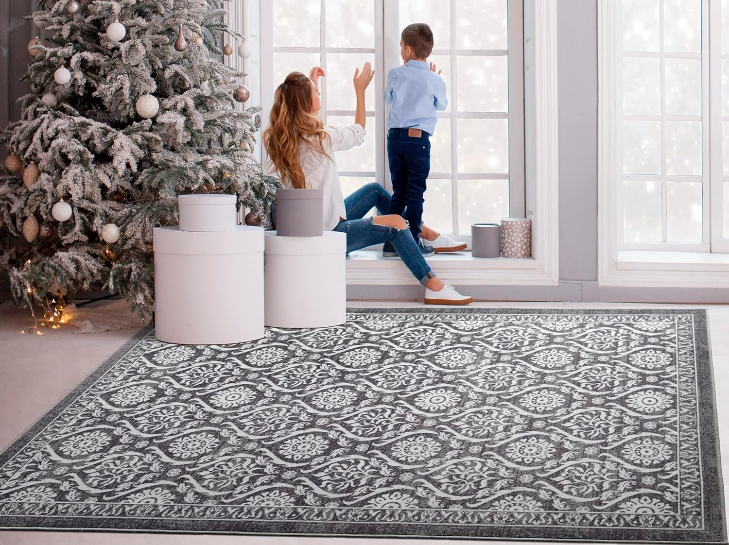Alfombras Non-Skid (Non-Slip) 4X6 Rubber Backing Floral Geometric Low Profile Pi