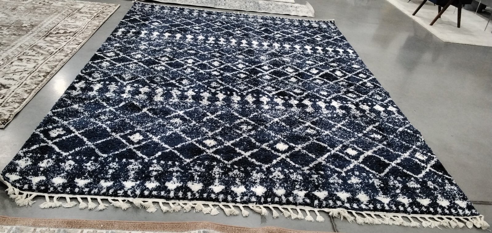 DARK BLUE / IVORY 9′ X 12′ Back Stain Rug, Reduced Price 1172749712 BFG519N-9