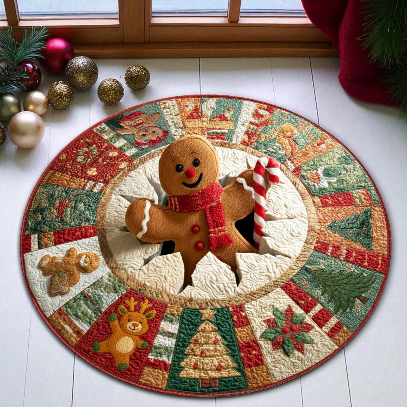 3D Gingerbread Man Christmas Round Rug, Winter Xmas Home Decor Mat Floor Mat Pad