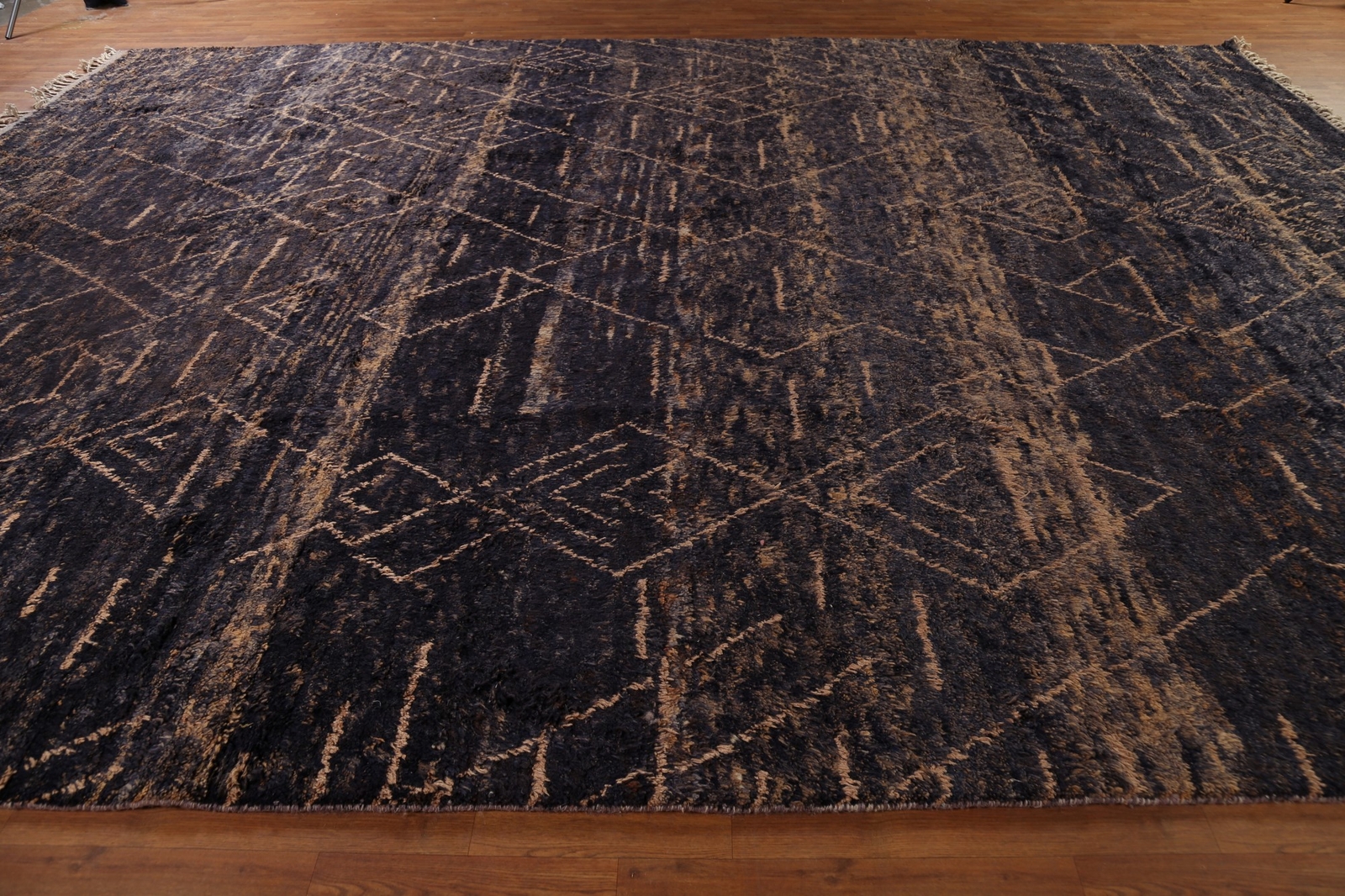Luxury Hand-Knotted Contemporary Moroccan Wool Rugs Navy Blue Large 12×16 ft
