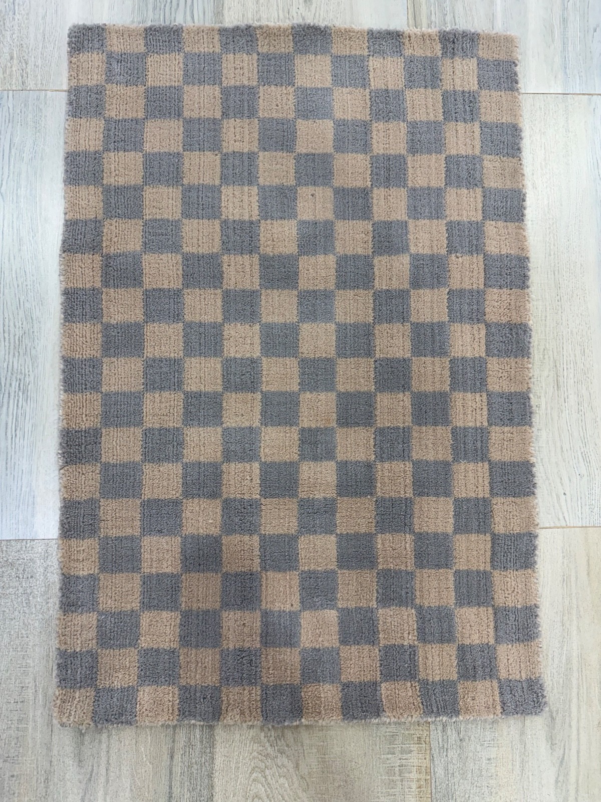Modern Handmade Rug 100% Polypropylene Beige Grey Checkered Outdoor Rug 2×3 ft