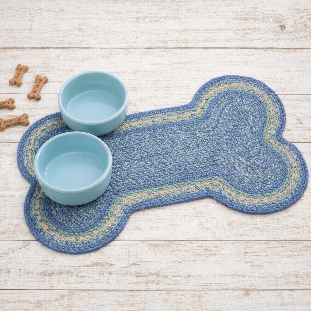 Dog Bone Shaped Braided Jute Rug, 15” x23″ Medium Size Blue