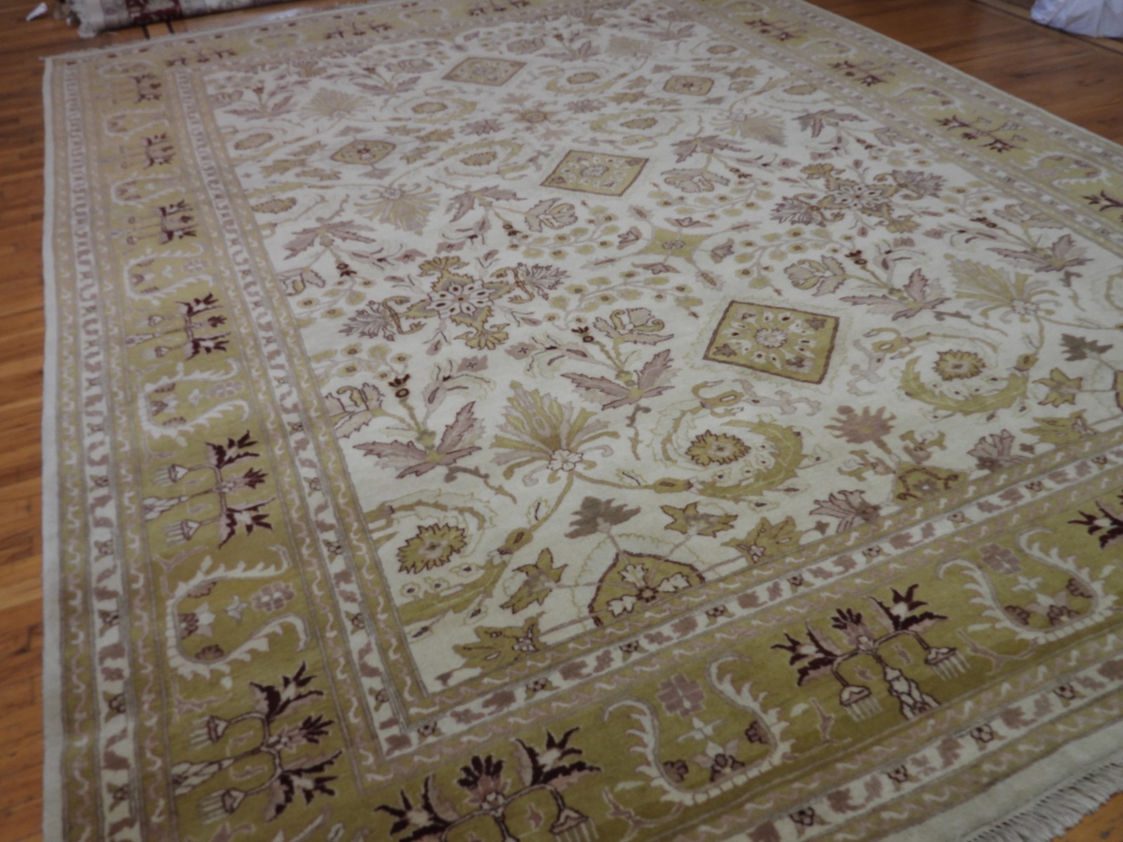 Pakistani 10×13 10×14 Rug Beige Gold Ivory Burgundy wool hand-knotted