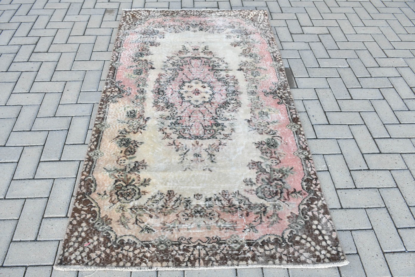 Turkish Rug, 3,8×6,6 ft Area Vintage Rug, Brown Pink Oriental Rug