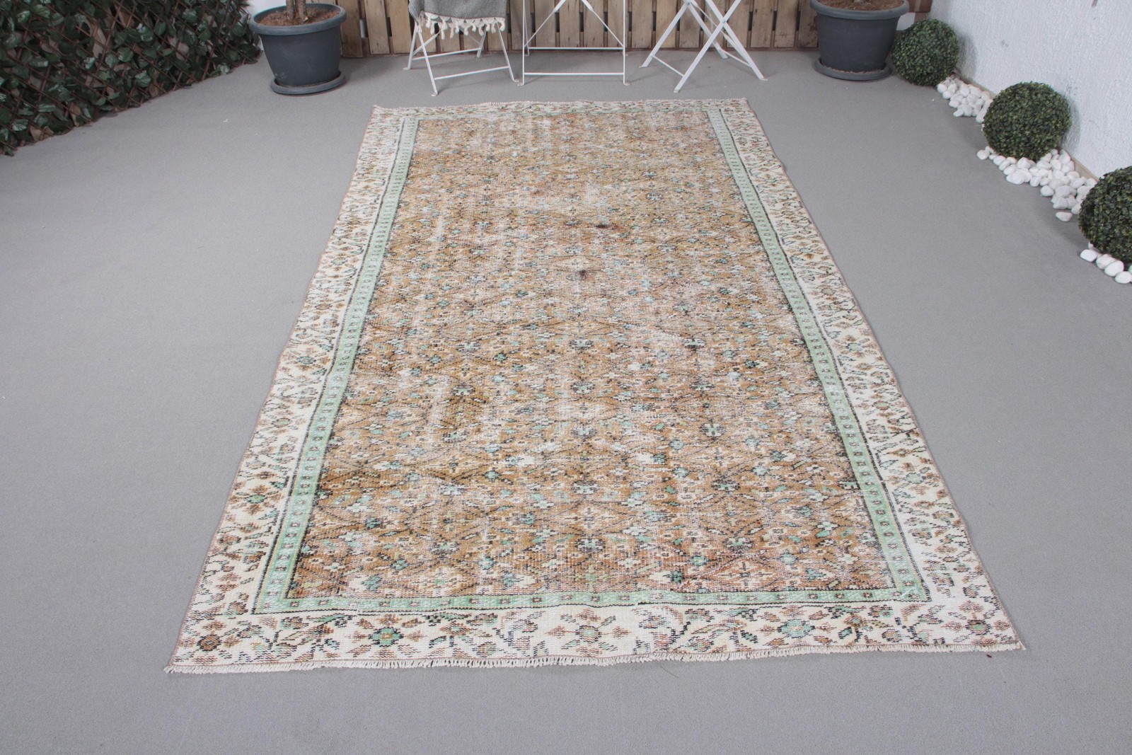 4,8×8,7 ft Large Turkish Rug, Beige Floral paisley Vintage Rug