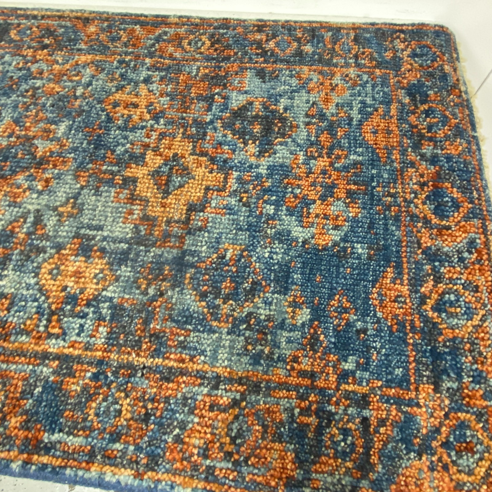 Oushak Hand Knotted Wool Rug Blue Burnt Orange Arts & Crafts Turkish Multi Size