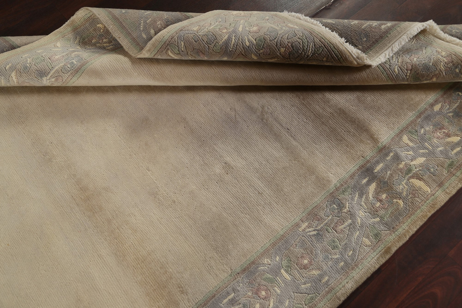 Handmade Nepalese Area Rug 5×8 Ft Beige Wool Carpet Bordered Modern Rug