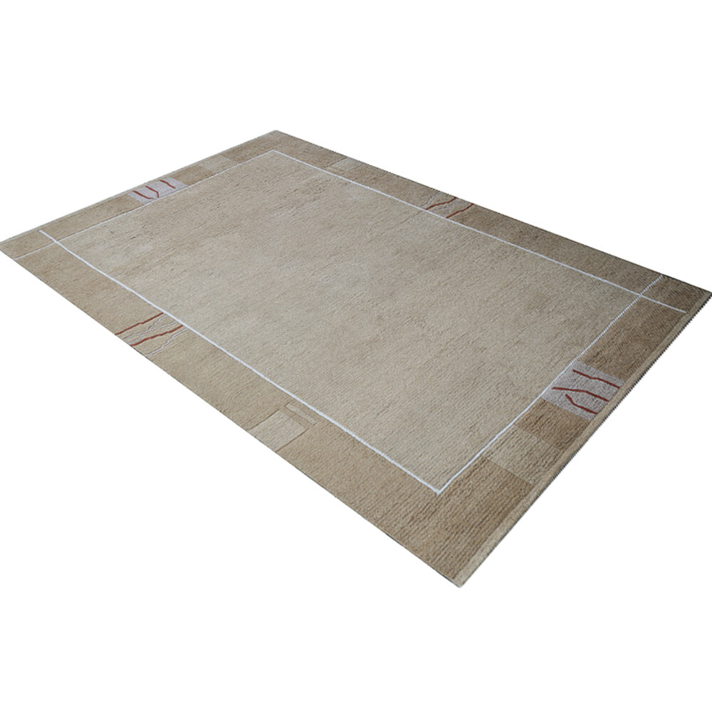 Eco-Friendly Hand Knotted Tibbati Wool Area Rug Contemporary Beige BBT00206