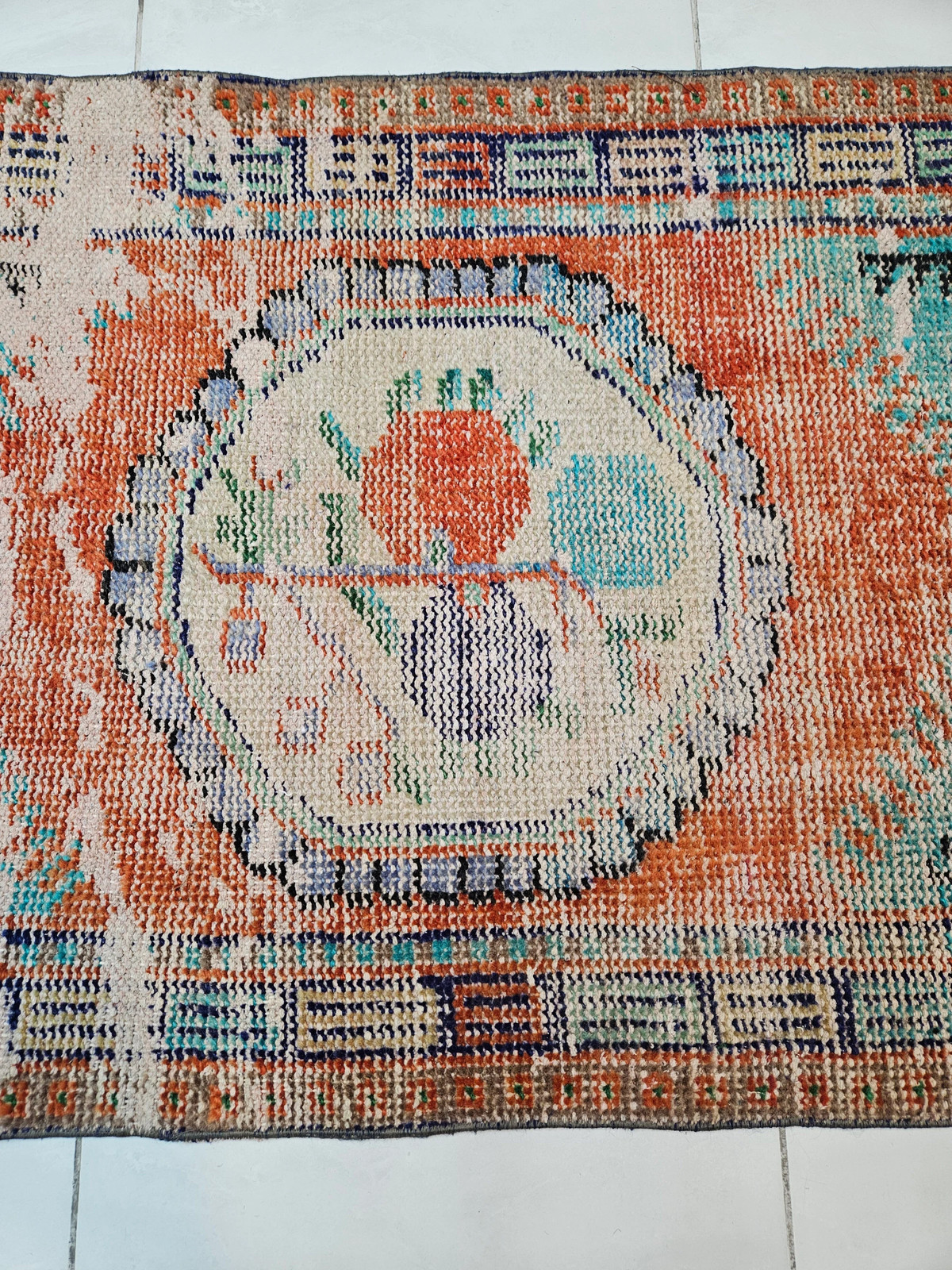 Small Orange Oushak Rug, Vintage Turkish Wool Carpet (2.6 x 4.9 ft)
