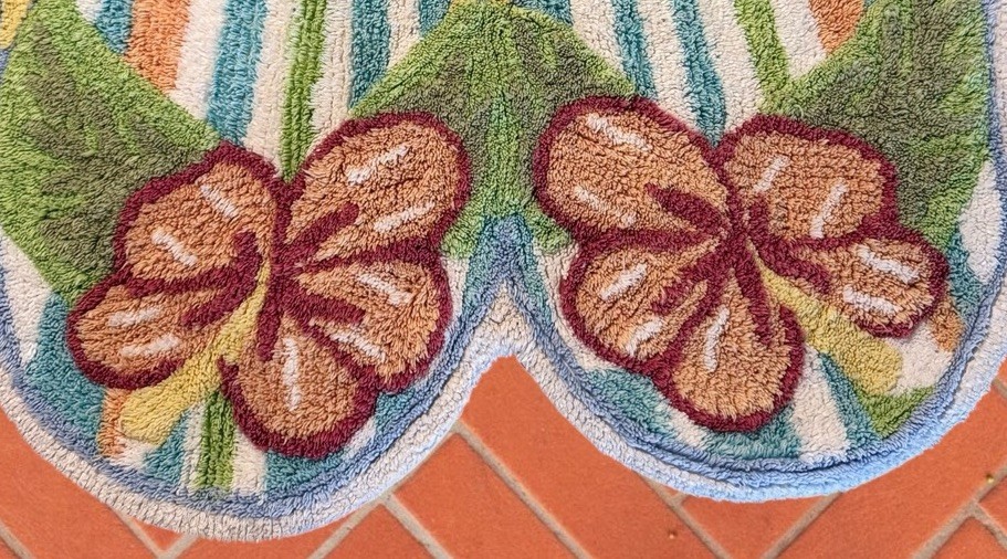 Large Tropical Flip Flop Bath Rug 27″ x 27″ Hibiscus Coastal Condo Beach Decor