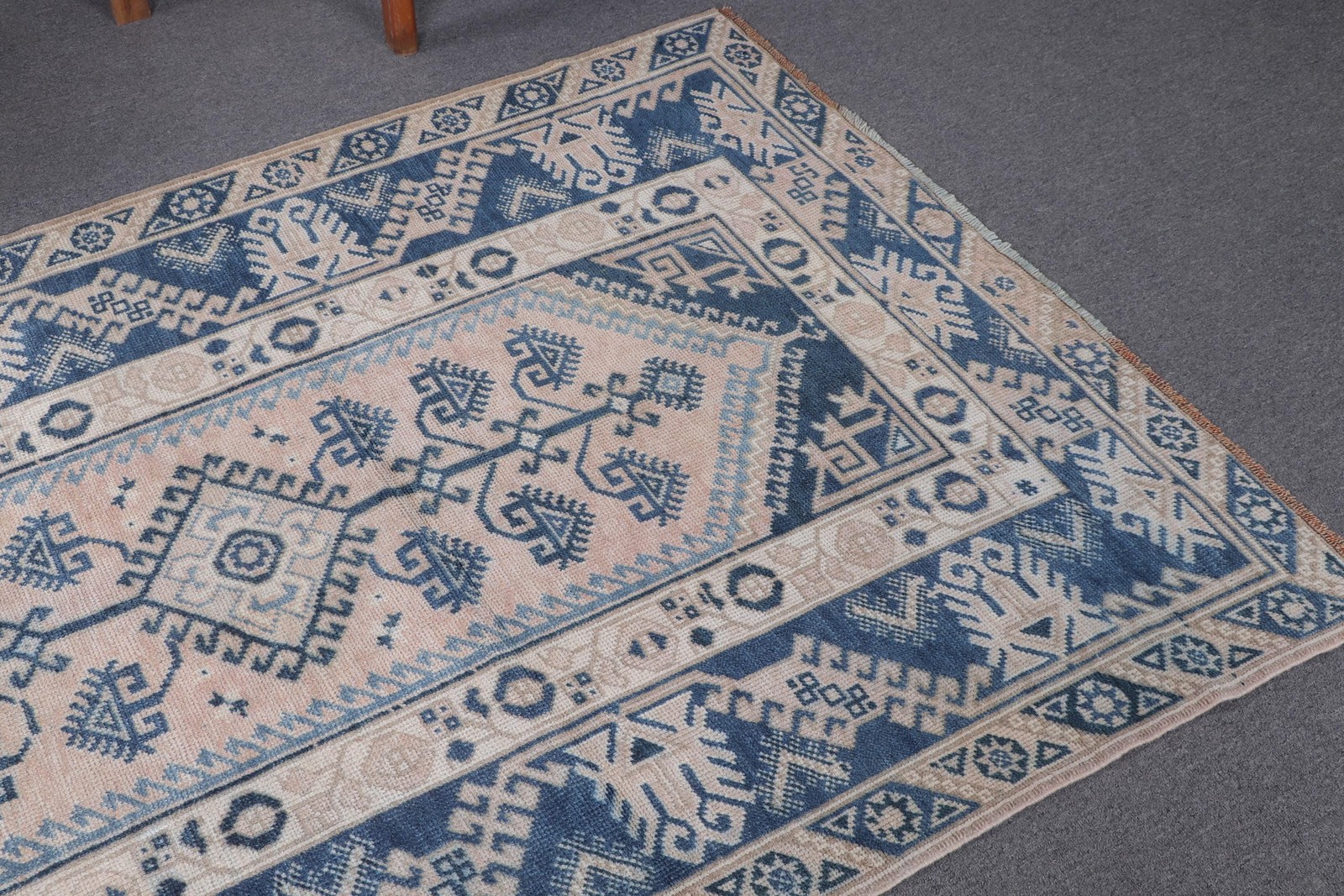 4,1×6,5 ft Rug, Turkish Rug, Vintage Blue Wool Moroccan Rug