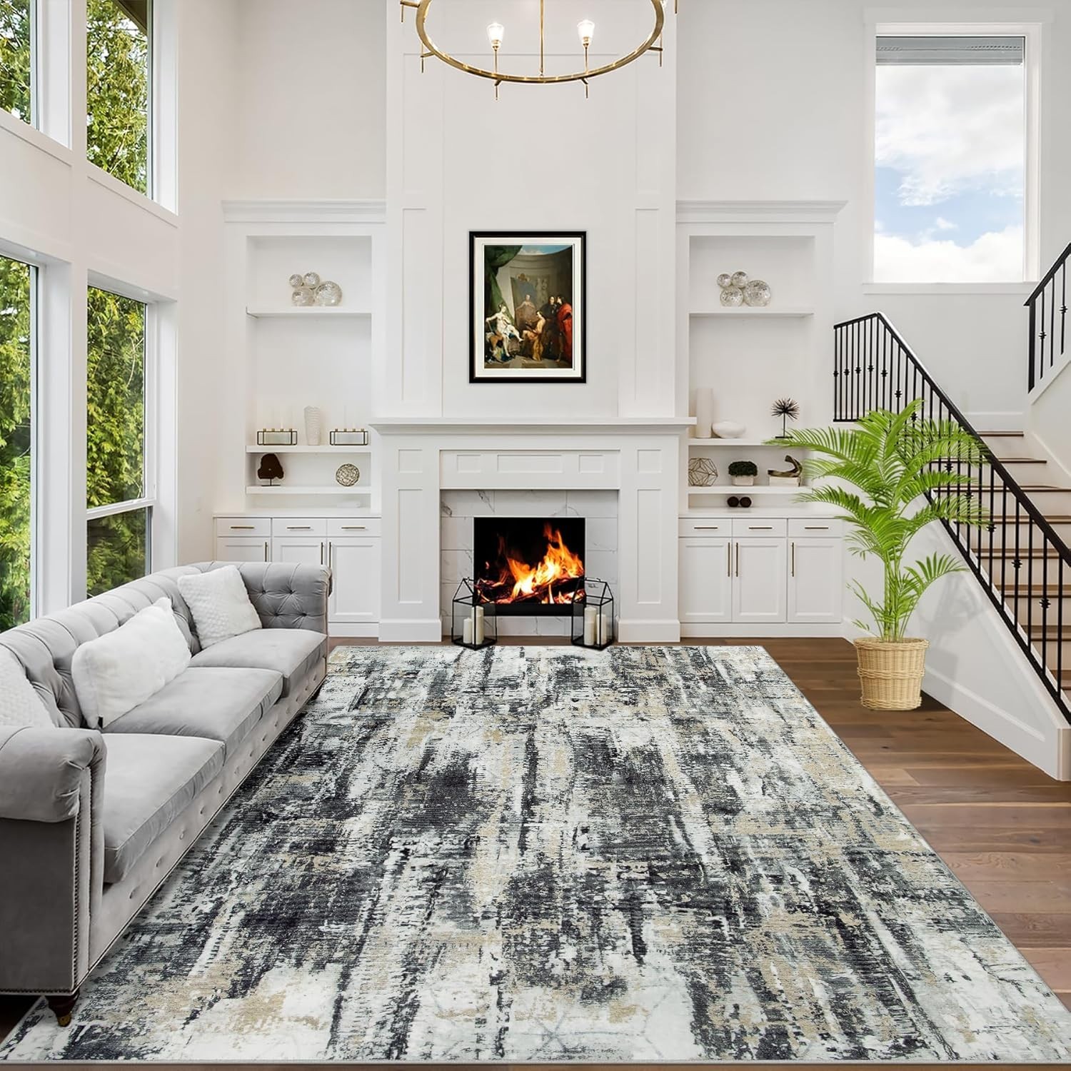 8×10 Area Rugs Washable Rug: Large Modern Abstract Living Room Rug Soft Anti-Ski