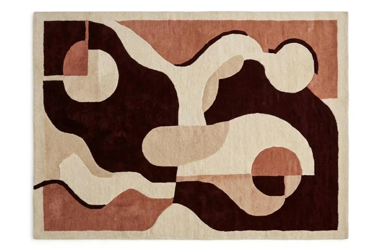 9x12ft Burgundy Beige Abstract Wavy Hand Tufted Rug – Over Size Living Room