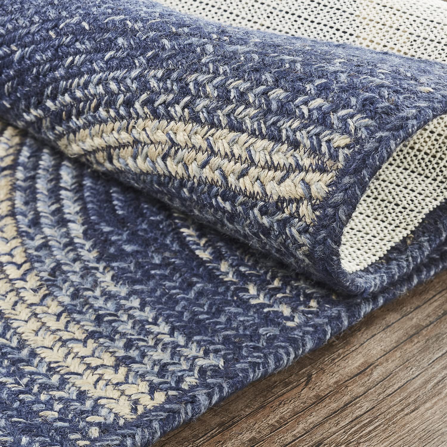 Great Falls Blue Rug, Jute Blend, Half Circle, Blue White, 16.5×33 inches
