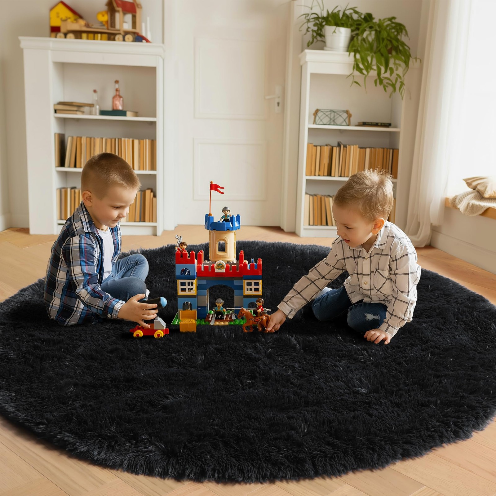 ONASAR Black Round Area Rug 4×4, Soft Bedroom Circle Rugs Floor Mats for Kids Gi