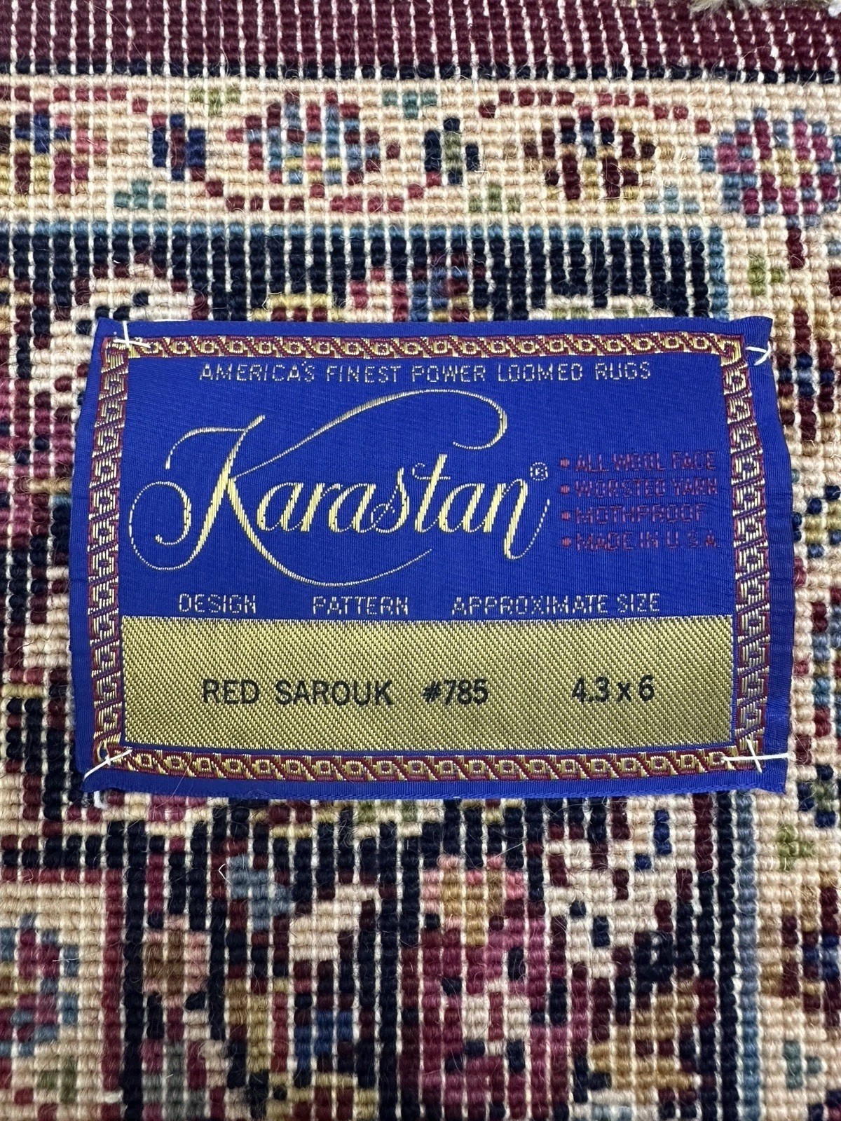 Vintage Karastan 785 100% Wool USA Power Loomed Fringed Rug Red Sarouk 4.3×6